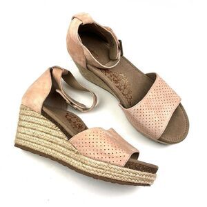 New Aetrex Miley Blush Suede Ankle Strap Comfort Wedge Espadrille Sandals 8.5